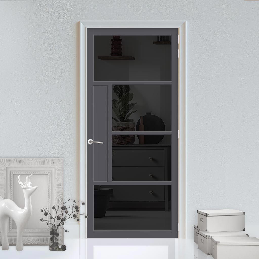 Boston 4 Pane Solid Wood Internal Door UK Made DD6311 - Tinted Glass - Eco-Urban® Stormy Grey Premium Primed
