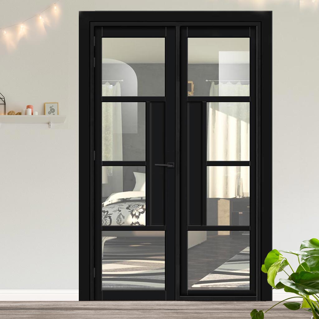 Urban Ultimate® Room Divider Boston 4 Pane Door DD6311C with Matching Side - Clear Glass - Colour & Height Options