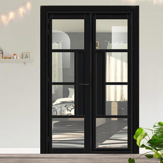 Image: Urban Ultimate® Room Divider Boston 4 Pane Door DD6311C with Matching Side - Clear Glass - Colour & Height Options