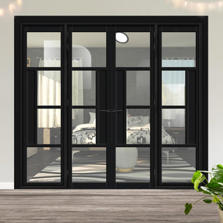 Image: Urban Ultimate® Room Divider Boston 4 Pane Door Pair DD6311C with Matching Sides - Clear Glass - Colour & Height Options