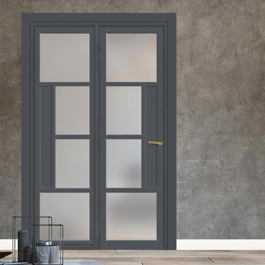 Urban Ultimate® Room Divider Boston 4 Pane Door DD6311F - Frosted Glass with Full Glass Side - Colour & Size Options