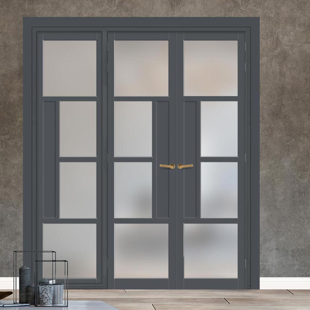 Urban Ultimate® Room Divider Boston 4 Pane Door Pair DD6311F - Frosted Glass with Matching Side - Colour & Size Options