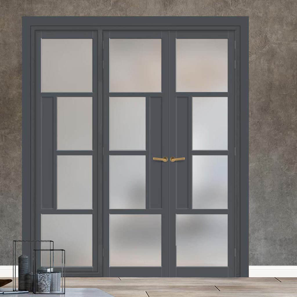 Urban Ultimate® Room Divider Boston 4 Pane Door Pair DD6311F - Frosted Glass with Full Glass Side - Colour & Size Options