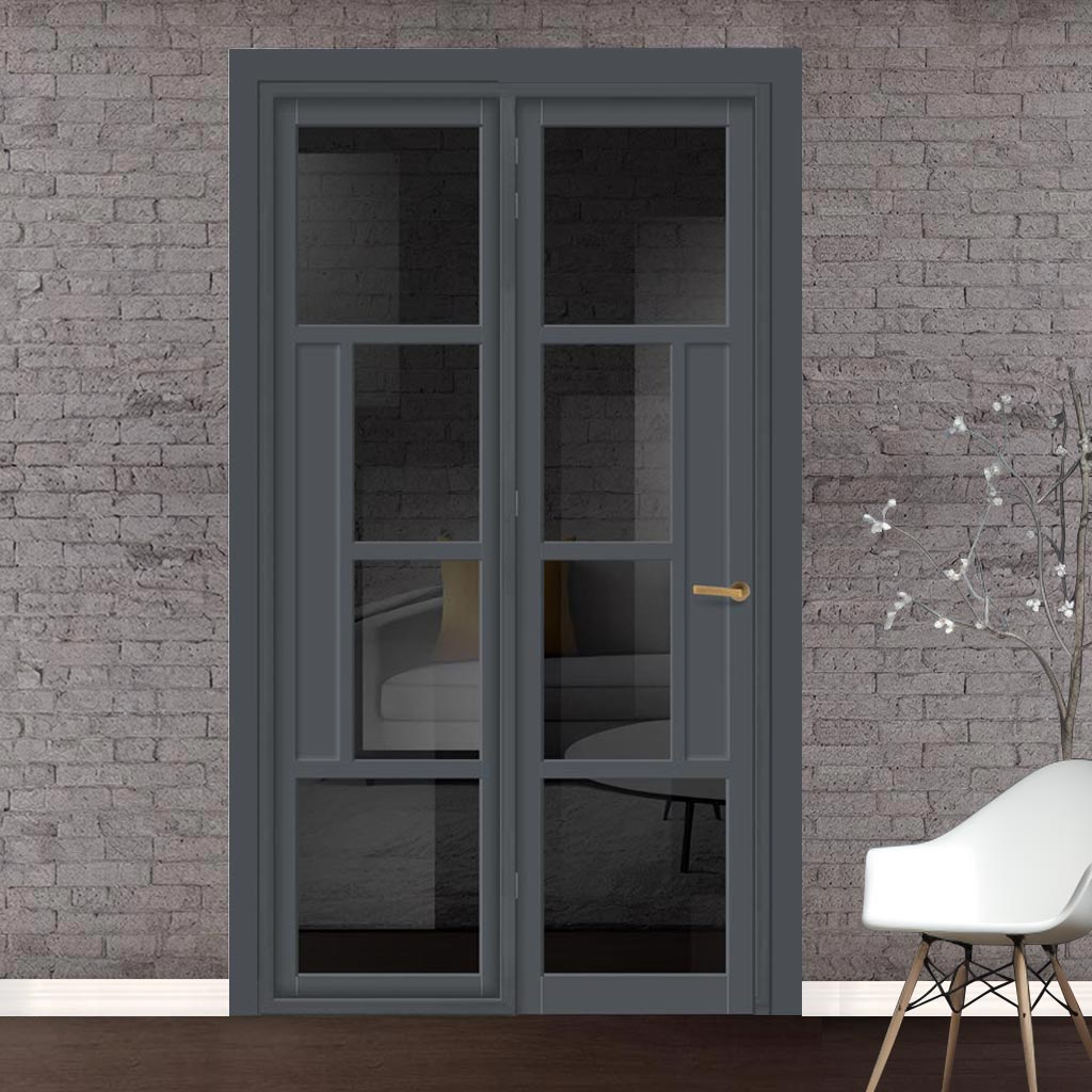 Urban Ultimate® Room Divider Boston 4 Pane Door DD6311T - Tinted Glass with Full Glass Side - Colour & Size Options