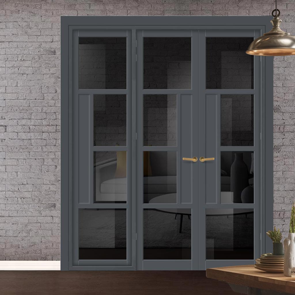 Urban Ultimate® Room Divider Boston 4 Pane Door Pair DD6311T - Tinted Glass with Full Glass Side - Colour & Size Options