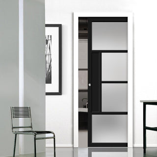 Image: Bespoke Handmade Eco-Urban® Boston 4 Pane Single Evokit Pocket Door DD6311SG - Frosted Glass - Colour Options