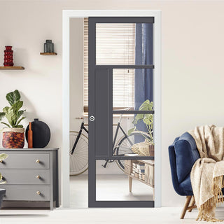 Image: Bespoke Handmade Eco-Urban® Boston 4 Pane Single Evokit Pocket Door DD6311G - Clear Glass - Colour Options