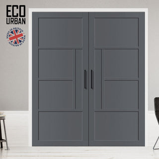 Image: Boston 4 Panel Solid Wood Internal Door Pair UK Made DD6311  - Eco-Urban® Stormy Grey Premium Primed