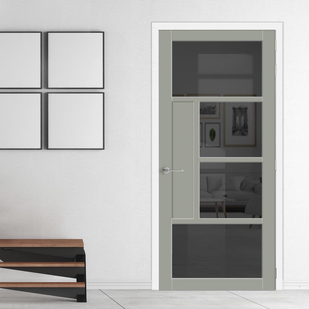 Boston 4 Pane Solid Wood Internal Door UK Made DD6311 - Tinted Glass - Eco-Urban® Mist Grey Premium Primed