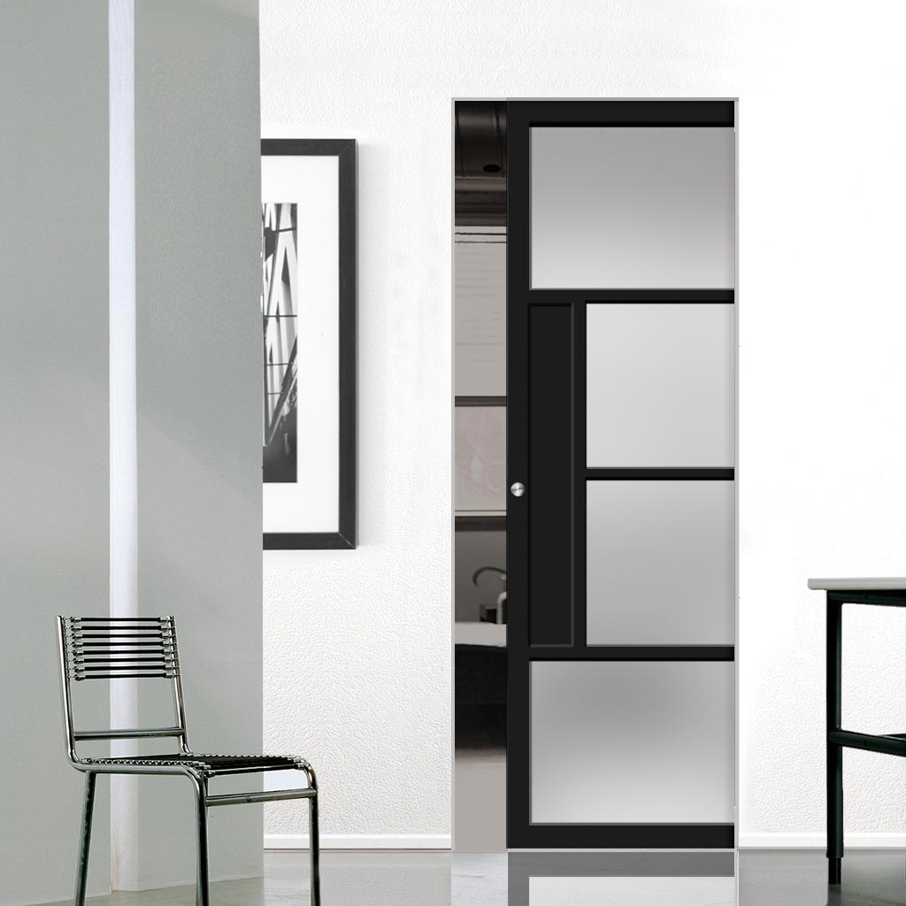 Handmade Eco-Urban Boston 4 Pane Single Absolute Evokit Pocket Door DD6311SG - Frosted Glass - Colour & Size Options