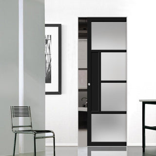 Image: Handmade Eco-Urban® Boston 4 Pane Single Absolute Evokit Pocket Door DD6311SG - Frosted Glass - Colour & Size Options