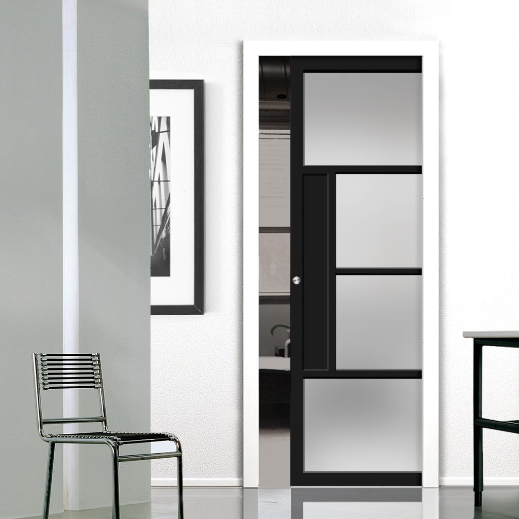 Handmade Eco-Urban® Boston 4 Pane Single Evokit Pocket Door DD6311SG - Frosted Glass - Colour & Size Options