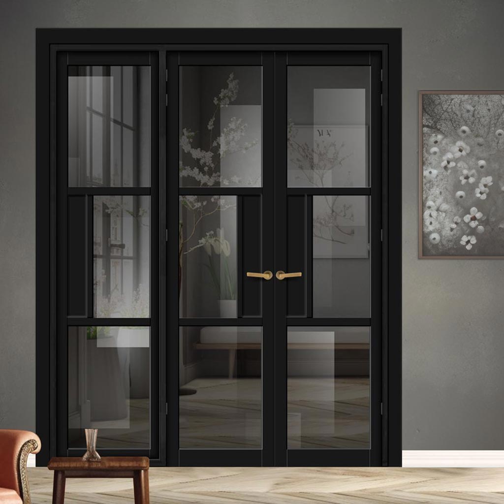 Urban Ultimate® Room Divider Breda 3 Pane 1 Panel Door Pair DD6439T - Tinted Glass with Matching Side - Colour & Size Options