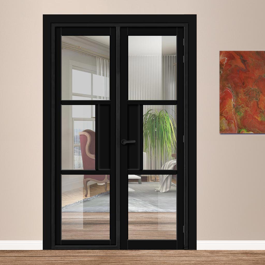 Urban Ultimate® Room Divider Breda 3 Pane Door DD6439C with Matching Side - Clear Glass - Colour & Height Options