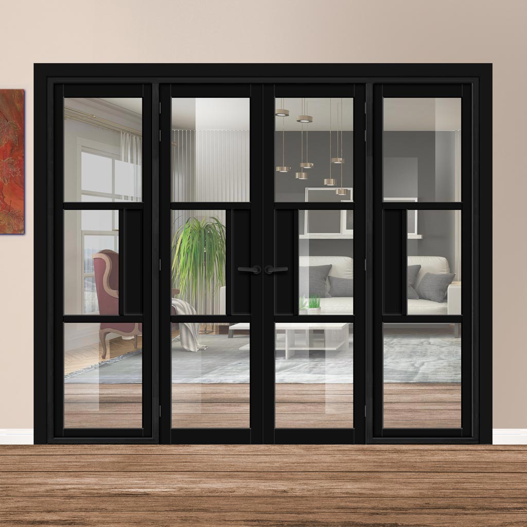Urban Ultimate® Room Divider Breda 3 Pane Door Pair DD6439C with Matching Sides - Clear Glass - Colour & Height Options