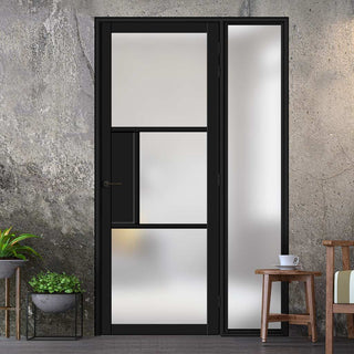 Image: Bespoke Room Divider - Eco-Urban® Breda Door DD6439F - Frosted Glass with Full Glass Side - Premium Primed - Colour & Size Options