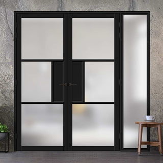 Image: Bespoke Room Divider - Eco-Urban® Breda Eco-Urban® Door Pair DD6439F - Frosted Glass with Full Glass Side - Premium Primed - Colour & Size Options