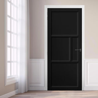 Image: Breda 4 Panel Solid Wood Internal Door UK Made DD6439 - Eco-Urban® Shadow Black Premium Primed