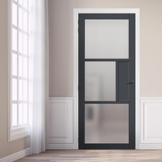 Image: Breda 3 Pane 1 Panel Solid Wood Internal Door UK Made DD6439SG Frosted Glass - Eco-Urban® Stormy Grey Premium Primed
