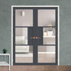 Breda 3 Pane  Solid Wood Internal Door Pair UK Made DD6439G Clear Glass - Eco-Urban® Stormy Grey Premium Primed