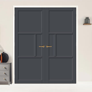 Image: Breda 4 Panel Solid Wood Internal Door Pair UK Made DD6439 - Eco-Urban® Stormy Grey Premium Primed