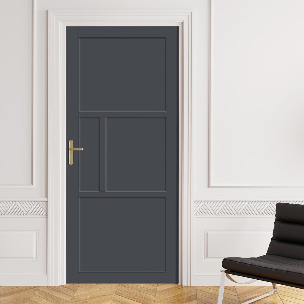 Breda 4 Panel Solid Wood Internal Door UK Made DD6439 - Eco-Urban® Stormy Grey Premium Primed