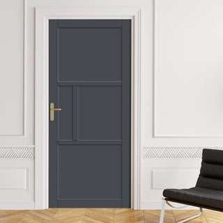 Image: Breda 4 Panel Solid Wood Internal Door UK Made DD6439 - Eco-Urban® Stormy Grey Premium Primed