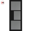 Breda 3 Pane 1 Panel Solid Wood Internal Door Pair UK Made DD6439 - Tinted Glass - Eco-Urban® Shadow Black Premium Primed