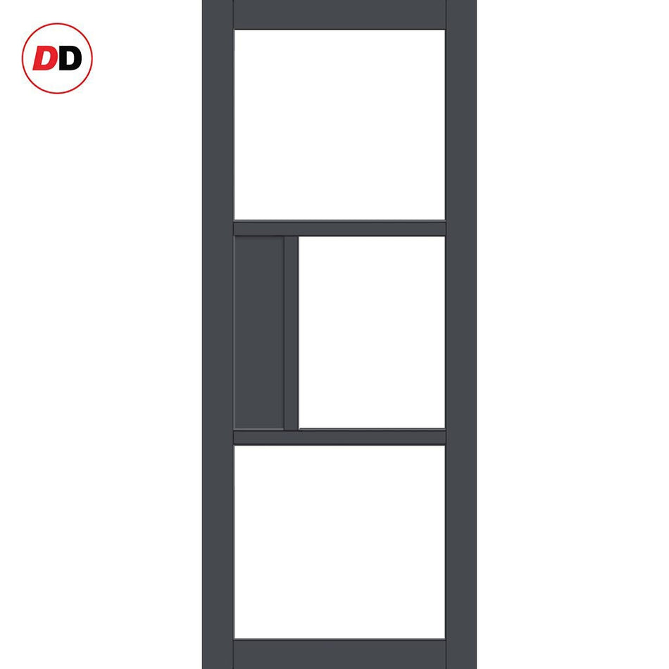 Breda 3 Pane 1 Panel Solid Wood Internal Door UK Made DD6439SG Frosted Glass - Eco-Urban® Stormy Grey Premium Primed