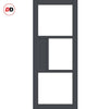 Breda 3 Pane 1 Panel Solid Wood Internal Door Pair UK Made DD6439SG Frosted Glass - Eco-Urban® Stormy Grey Premium Primed