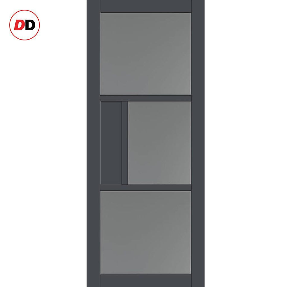 Breda 3 Pane 1 Panel Solid Wood Internal Door UK Made DD6439 - Tinted Glass - Eco-Urban® Stormy Grey Premium Primed