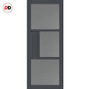 Breda 3 Pane 1 Panel Solid Wood Internal Door Pair UK Made DD6439 - Tinted Glass - Eco-Urban® Stormy Grey Premium Primed