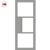 Breda 3 Pane 1 Panel Solid Wood Internal Door Pair UK Made DD6439SG Frosted Glass - Eco-Urban® Mist Grey Premium Primed