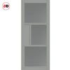 Breda 3 Pane 1 Panel Solid Wood Internal Door Pair UK Made DD6439 - Tinted Glass - Eco-Urban® Mist Grey Premium Primed