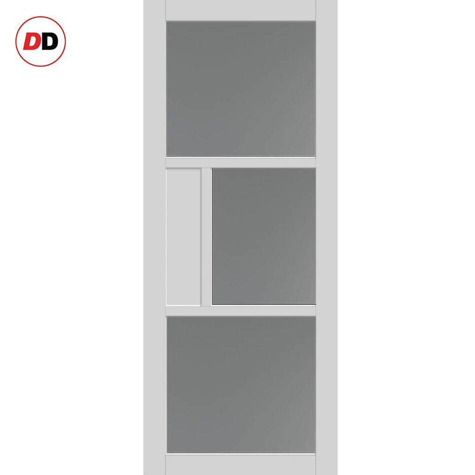Breda 3 Pane 1 Panel Solid Wood Internal Door UK Made DD6439 - Tinted Glass - Eco-Urban® Cloud White Premium Primed