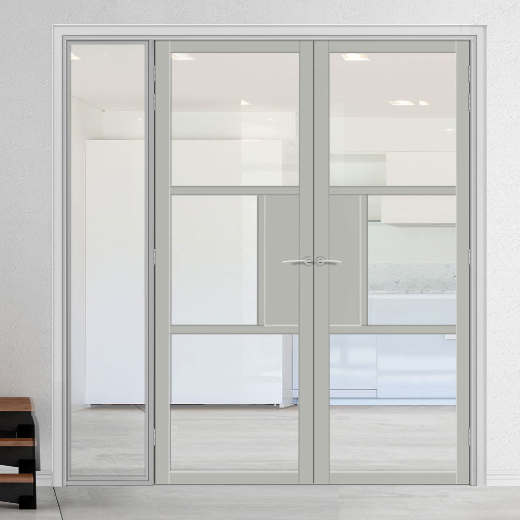Room Divider - Handmade Eco-Urban® Breda Door Pair DD6439C - Clear Glass - Premium Primed - Colour & Size Options