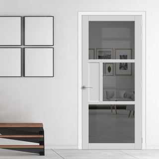 Image: Breda 3 Pane 1 Panel Solid Wood Internal Door UK Made DD6439 - Tinted Glass - Eco-Urban® Cloud White Premium Primed