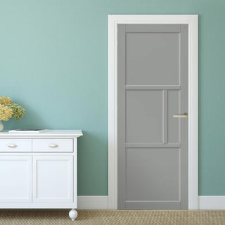 Image: Breda 4 Panel Solid Wood Internal Door UK Made DD6439 - Eco-Urban® Mist Grey Premium Primed