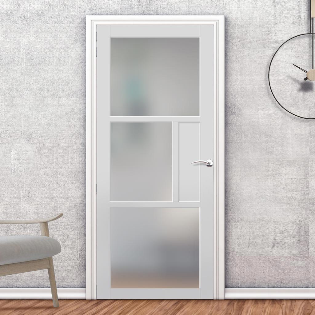 Breda 3 Pane 1 Panel Solid Wood Internal Door UK Made DD6439SG Frosted Glass - Eco-Urban® Cloud White Premium Primed