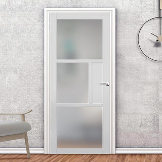 Image: Breda 3 Pane 1 Panel Solid Wood Internal Door UK Made DD6439SG Frosted Glass - Eco-Urban® Cloud White Premium Primed