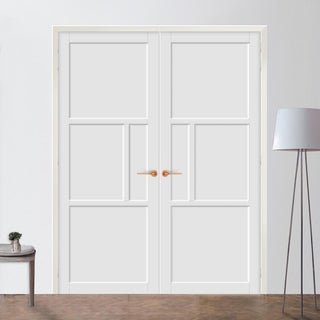 Image: Breda 4 Panel Solid Wood Internal Door Pair UK Made DD6439 - Eco-Urban® Cloud White Premium Primed