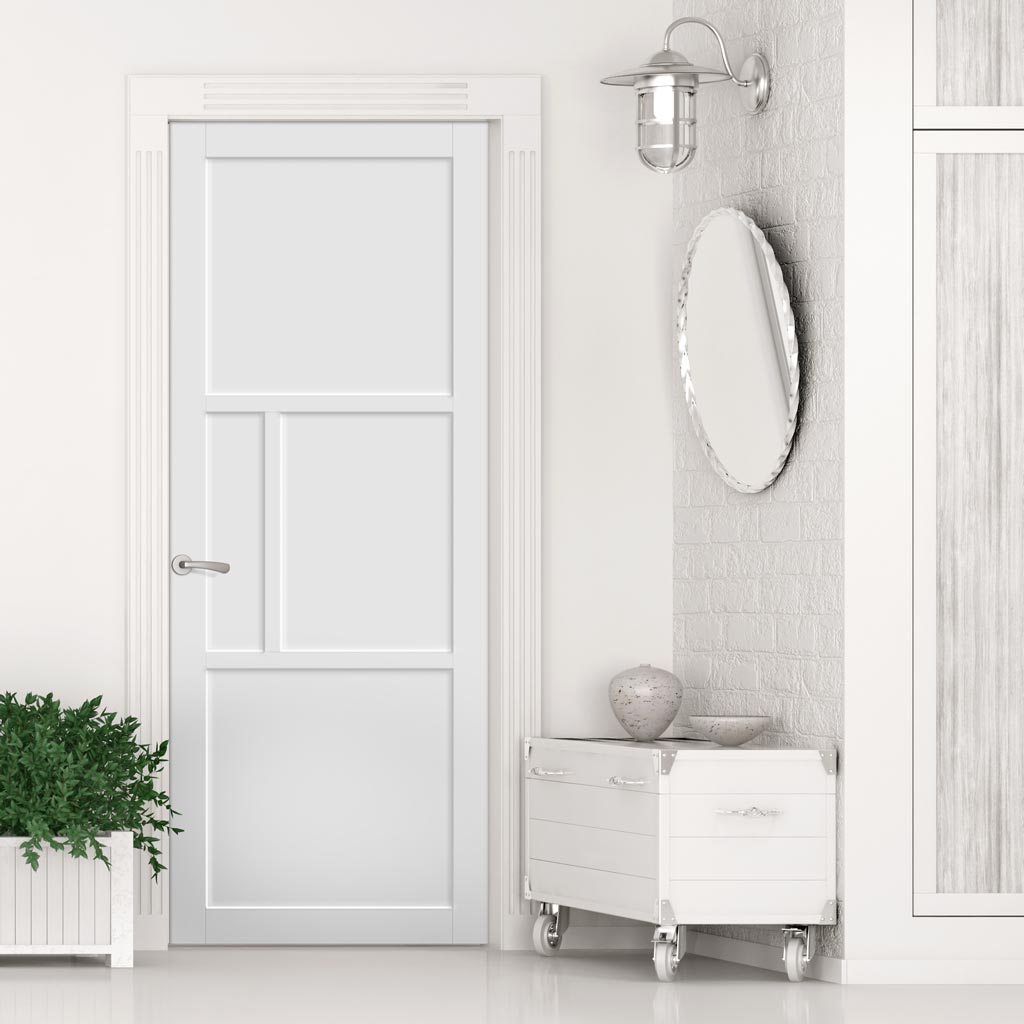 Breda 4 Panel Solid Wood Internal Door UK Made DD6439 - Eco-Urban® Cloud White Premium Primed