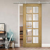 Sirius Tubular Stainless Steel Sliding Track & Bristol Oak Door - 10 Pane Clear Bevelled Glass - Unfinished