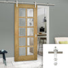Saturn Tubular Stainless Steel Sliding Track & Bristol Oak Door - 10 Pane Clear Bevelled Glass - Unfinished
