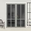 Bronx 4 Pane Solid Wood Internal Door Pair UK Made DD6315 - Tinted Glass - Eco-Urban® Mist Grey Premium Primed