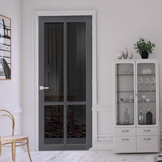 Image: Bronx 4 Pane Solid Wood Internal Door UK Made DD6315 - Tinted Glass - Eco-Urban® Stormy Grey Premium Primed