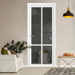 Image: Bronx 4 Pane Solid Wood Internal Door UK Made DD6315 - Tinted Glass - Eco-Urban® Cloud White Premium Primed