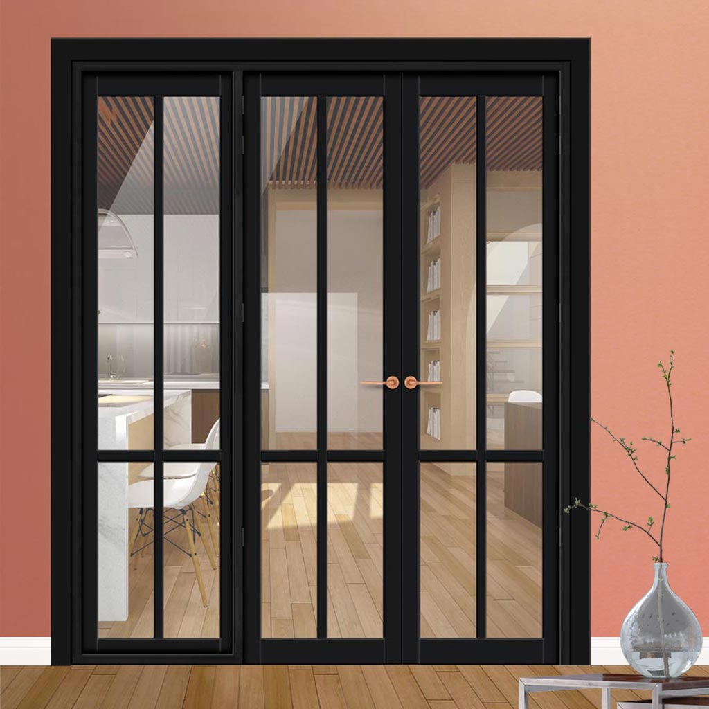 Urban Ultimate® Room Divider Bronx 4 Pane Door Pair DD6315C with Matching Side - Clear Glass - Colour & Height Options