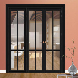 Image: Urban Ultimate® Room Divider Bronx 4 Pane Door Pair DD6315C with Matching Side - Clear Glass - Colour & Height Options