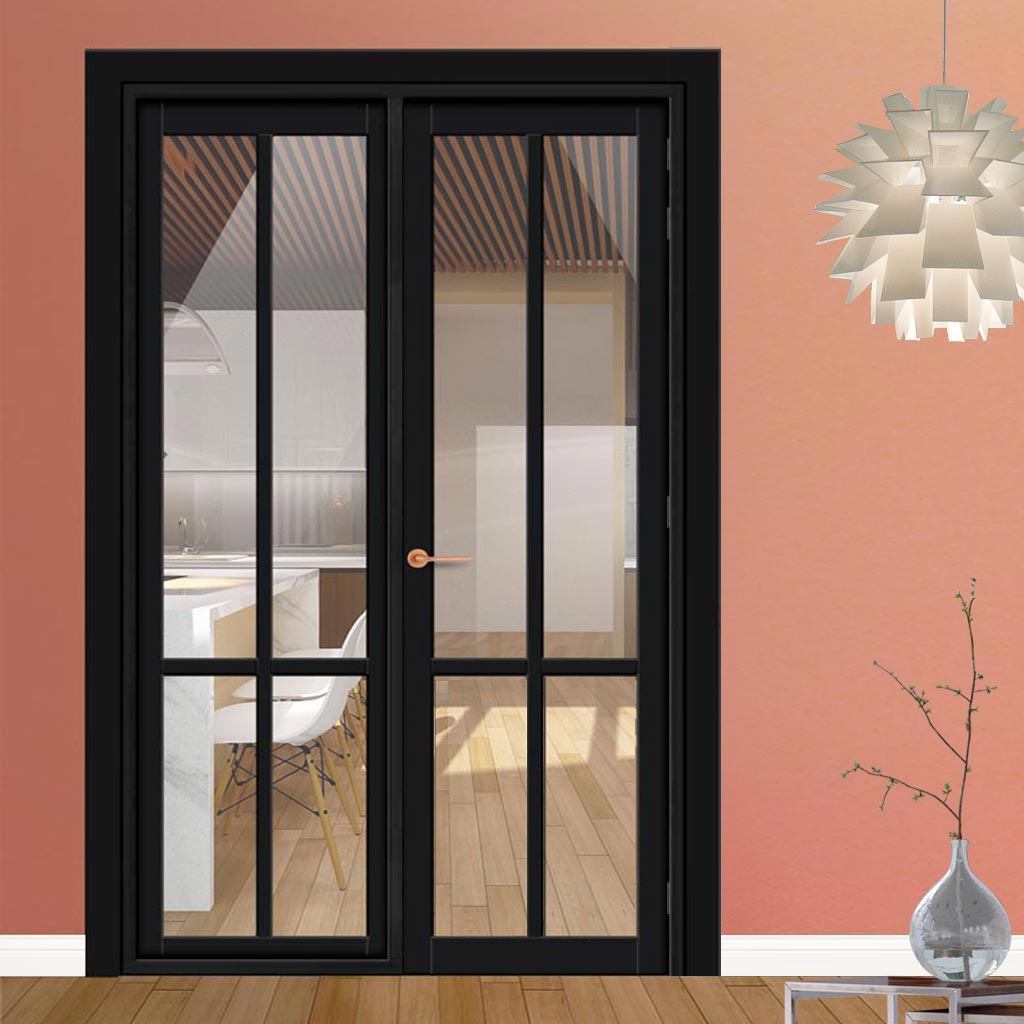 Urban Ultimate® Room Divider Bronx 4 Pane Door DD6315C with Matching Side - Clear Glass - Colour & Height Options